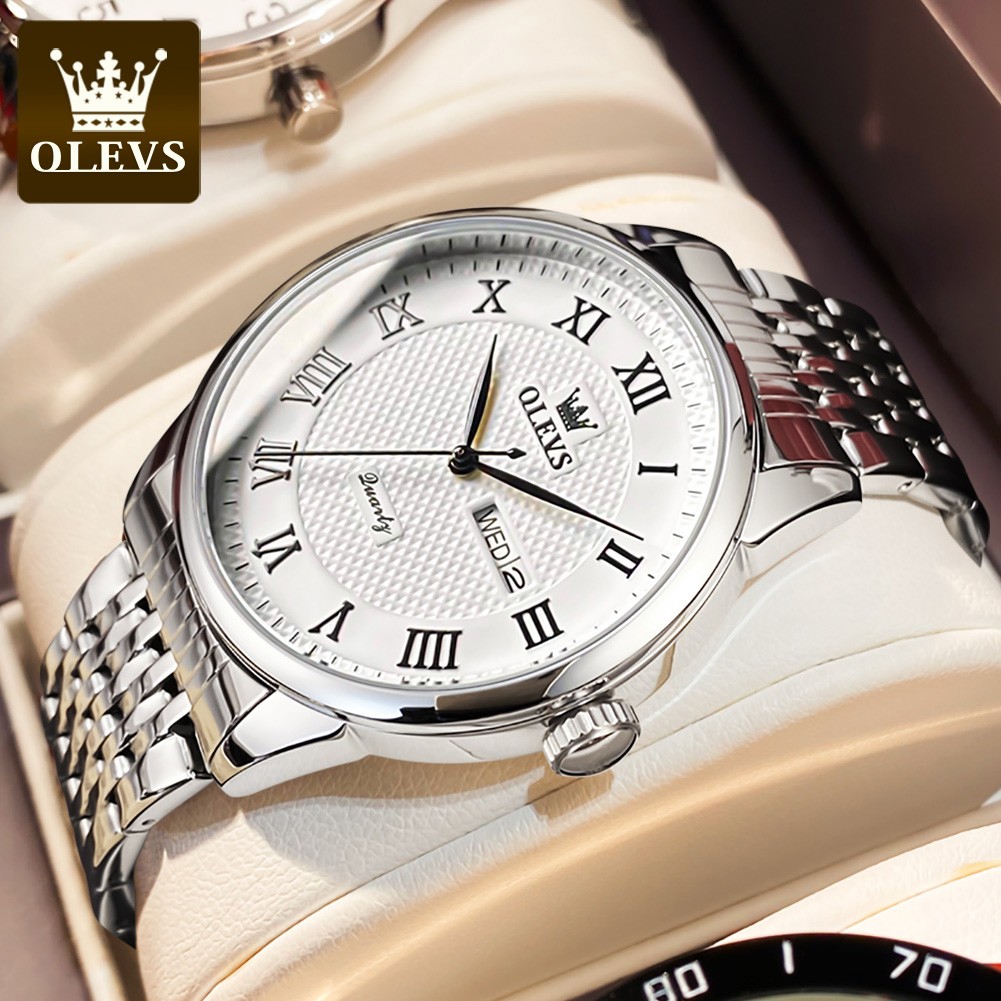 OLEVS Luxury Original Brand Mens Watch Waterproof Stainless Steel Date Quartz Watch Fashion Men's Wristwatches Reloj Hombre