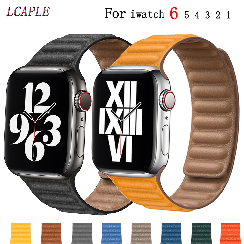 Link Leather Strap for Apple Watch Band 44mm 40mm 38mm 42mm 1:1 Original Magnetic Loop Bracelet Korea iWatch Serie 5 4 3 SE 6 7