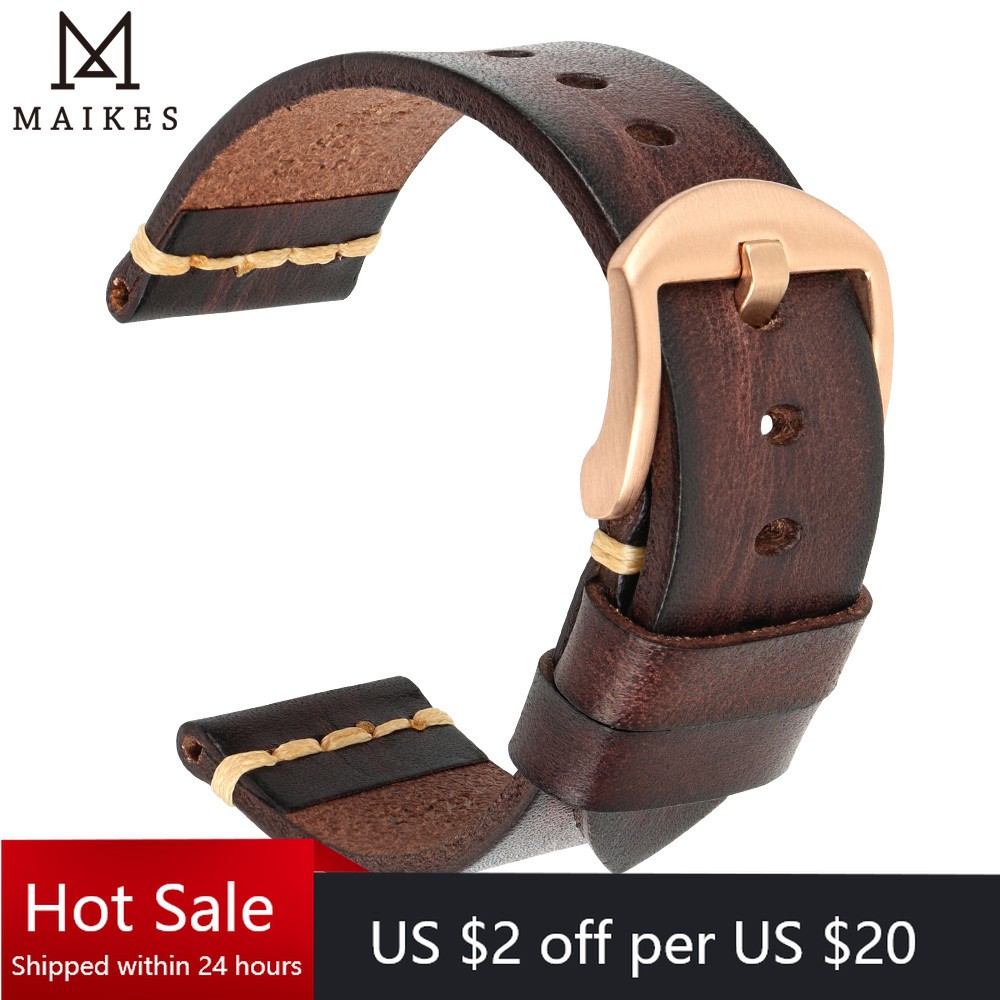 Maikes Genuine Leather Watchband For Galaxy Watchband 18mm 20mm 22mm 24mm Watch Strap Tissote Timex Omega Wrist Bracelets