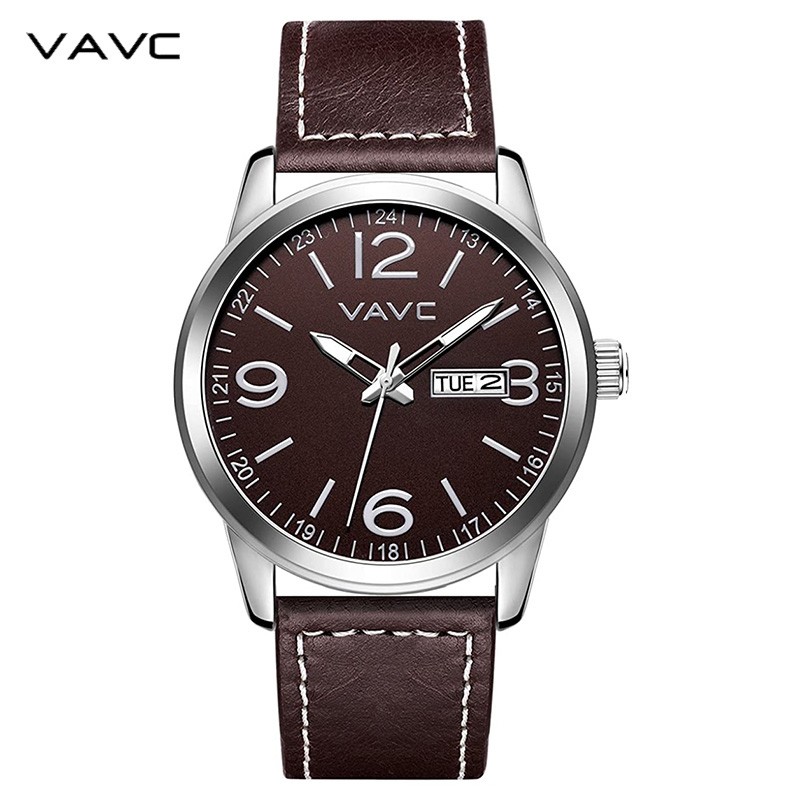 2022 New VAVC Quartz Watches Men Black Leather Band Causal Analog Dress Quartz Wrist Watch with Black Face and Simple Design