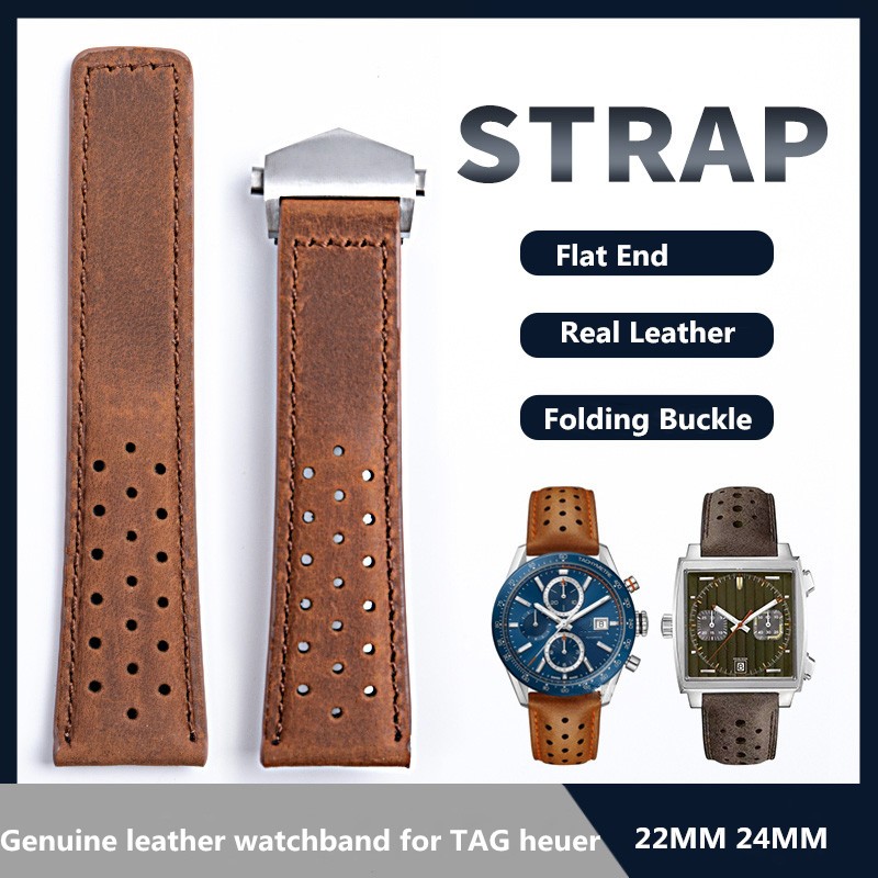 Cowhide Watch Band 22mm 24mm Watchband Fit For Tag Strap Heuer Watchband Genuine Crazy Horse Leather Bracelet Carrera