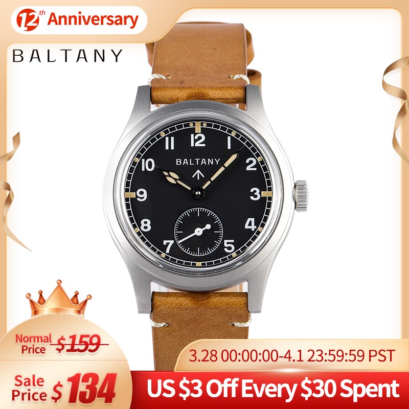 Baltany Dirty Dozen Watch Men 36mm Bubble Sapphire Sea Gull ST1701 Swiss Lumi Automatic Mechanical Vintage Military Wristwatches