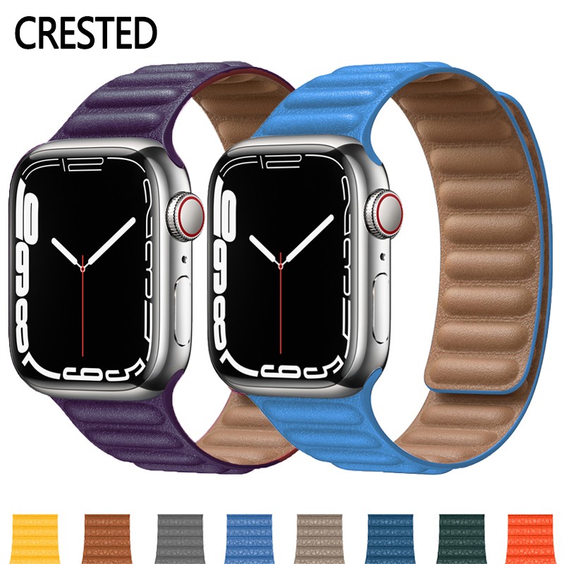 Leather Link for Apple Watch Band 44mm 40mm 41mm 45mm 42mm 38mm Magnetic Watchband Loop Bracelet iWatch Serie 3 4 5 SE 6 7 Strap