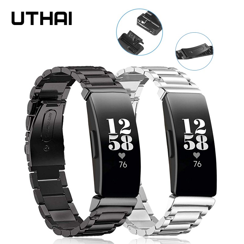 UThai F06 Watch Strap For Fitbit Inspire HR/Inspire Strap Fracelet Stainless Steel Watchband Band Gold Bracelet Sliver Table