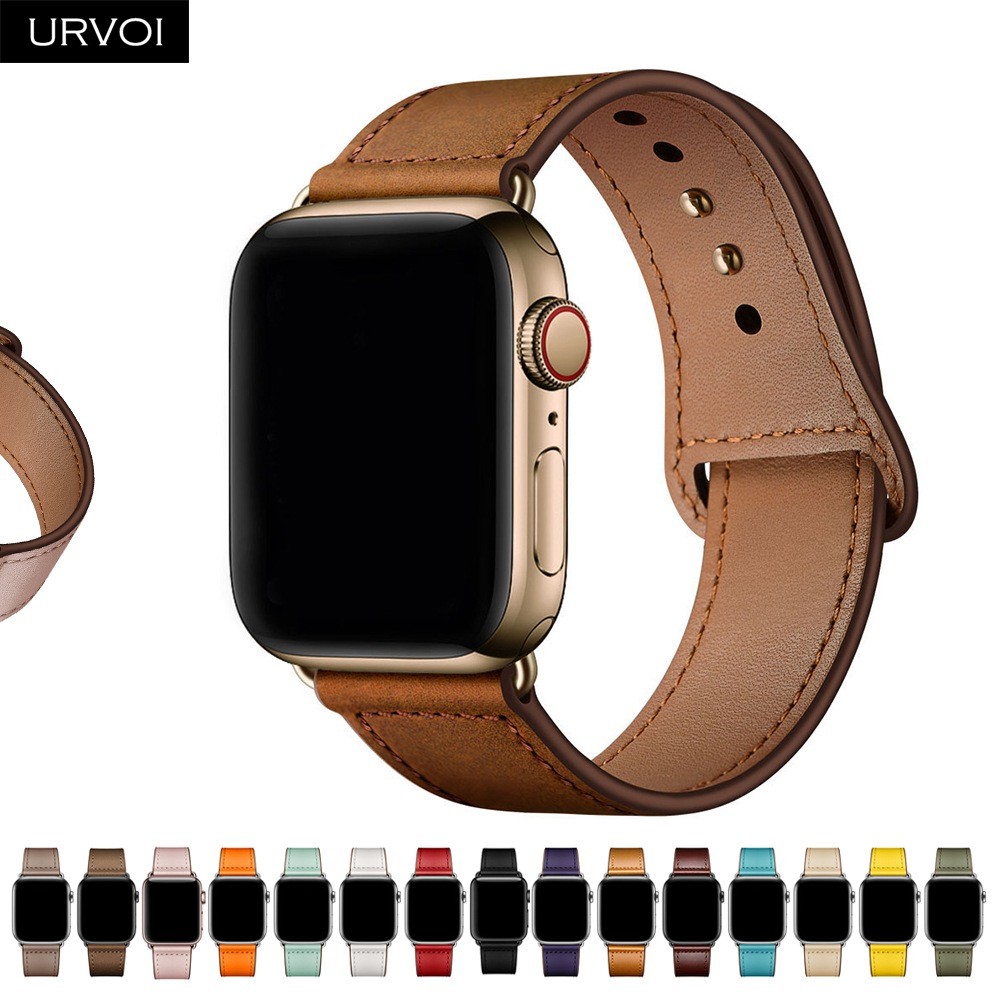 URVOI Band for Apple Watch Series 7 6 5 4 3 SE Sport Band Genuine Swift Leather Strap for iWatch Wrist Pin and Tuck Closure Handmade