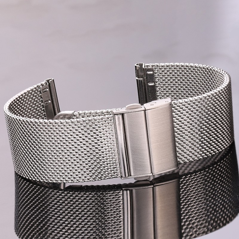 Milanese Mesh Loop Watchbands 16mm 18mm 20mm 22mm 24mm Silver Black Wrist Watch Bracelet Band Strap Clasp Deployment