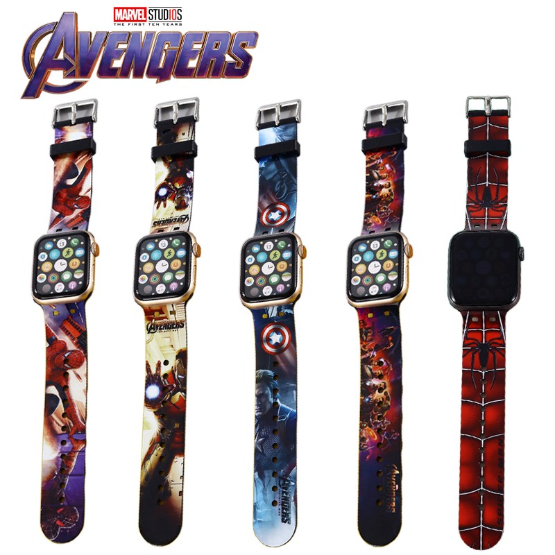 Marvel Apple Watch Strap Spiderman Iron Man Men's Watches Spare Parts Silicone Replacement Watch Strap 38mm 40mm 42mm 44mm