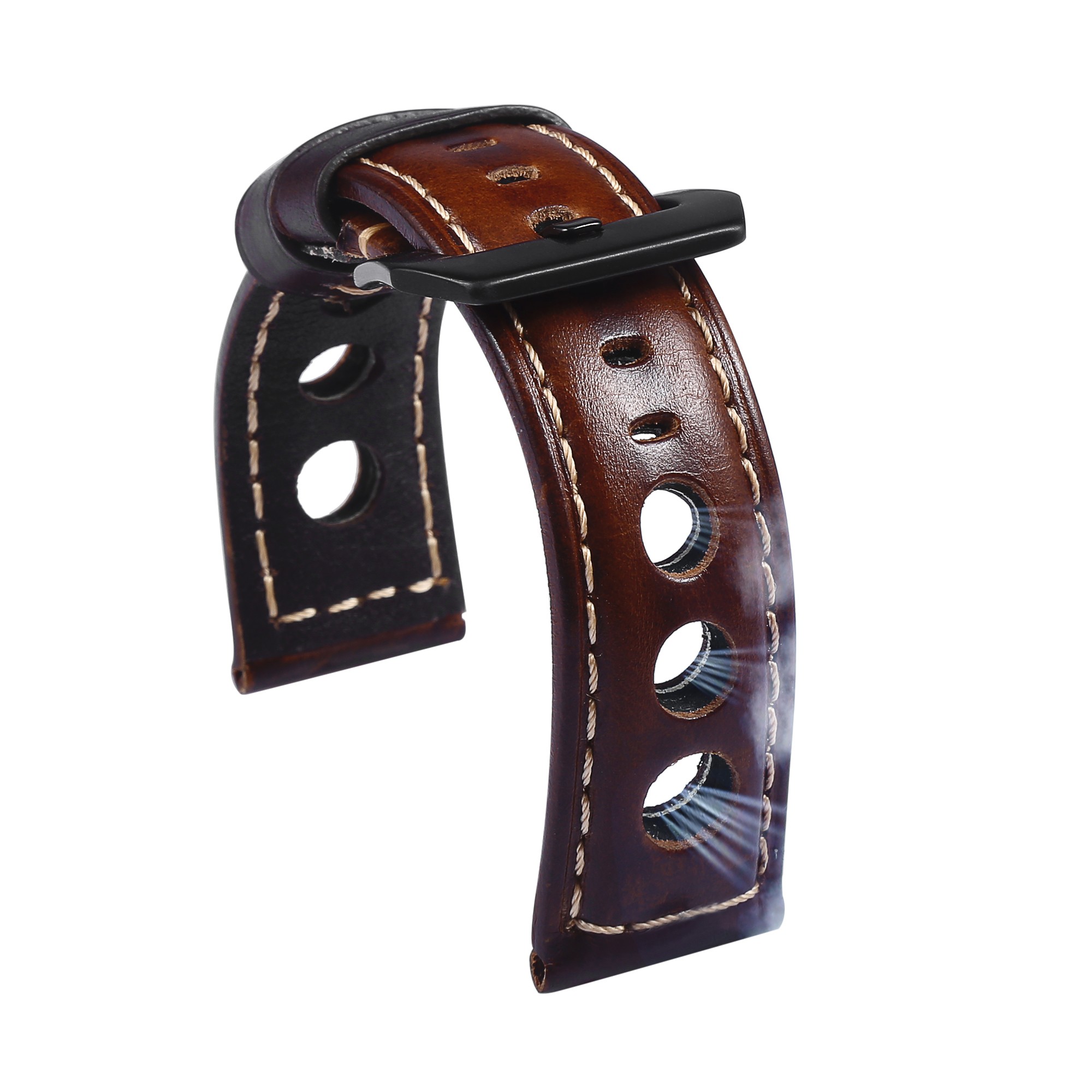 Genuine Leather Watch Strap for Men, Vintage, Brown, 20mm, 22mm, 24mm, 3 Holes, Soft, Breathable