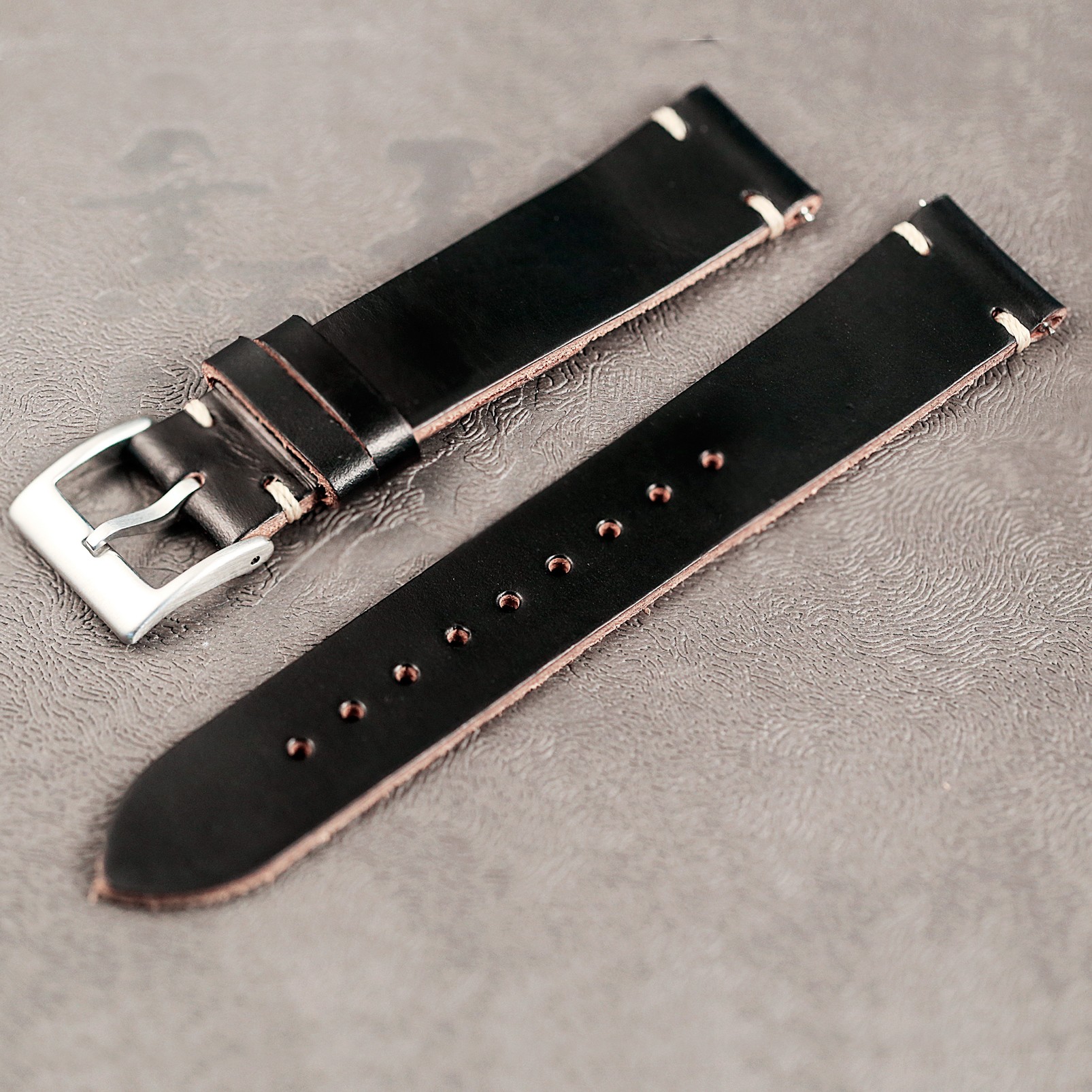 Horween US Chromexcel Black Leather Watch Strap Soft Wrap Handmade Leather Straps 18mm 20mm 22mm