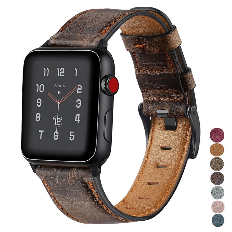 Retro cowhide leather strap for apple watch 7 44mm 40mm 41mm 45mm iwatch strap bracelet correa apple watch series 7 6 5 4 3 2 se band