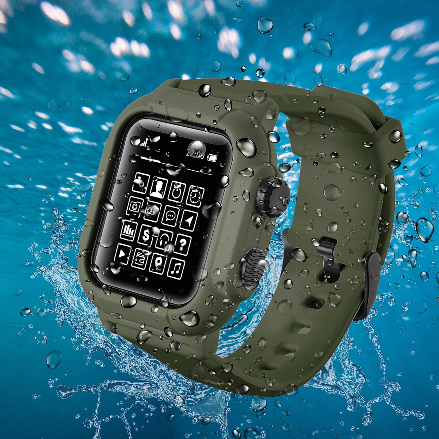 IP68 Waterproof Silicone Case Cover with Sport Band Strap for iwatch Apple Watch Series 6 5 4 3 2 42mm 44mm 44 42mm Accessories