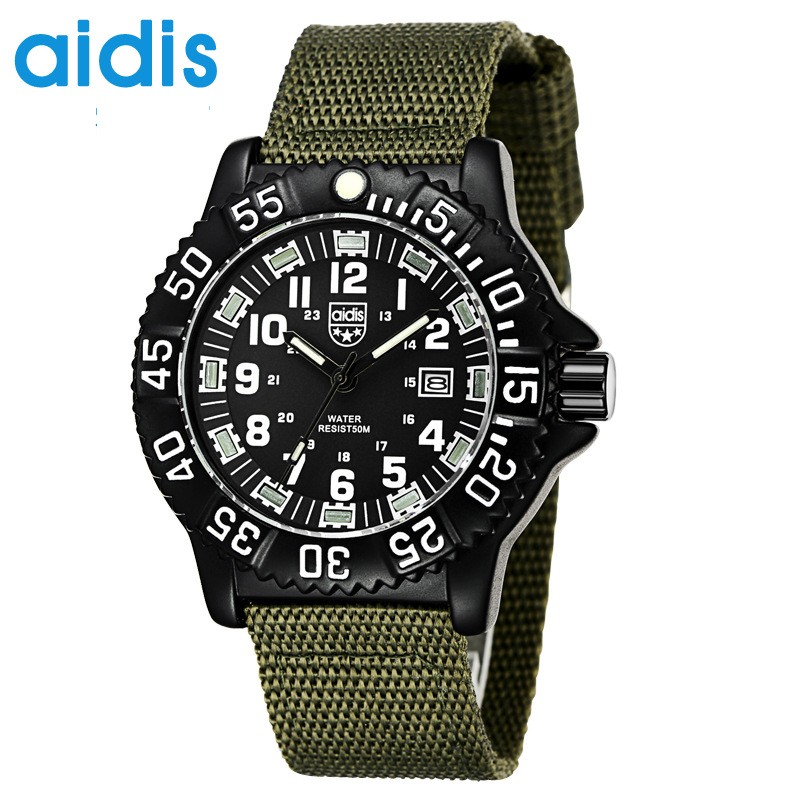 Addie Men's Watches Military Leisure Sports Outdoor Luminous Watch Multifunction NATO Nylon Waterproof Quartz Watch for Men