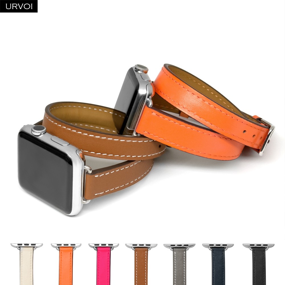 URVOI Attelage Double Round for Apple Watch Band Series 7 6 SE 5 4 321 Extra Elegant Connection Genuine Leather Strap for iWatch
