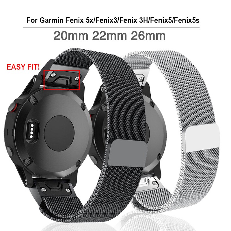 Quick Fit 26 22 20mm Watchband For Garmin Fenix ​​6X 5X 5 5s 3 3HR D2 S60 GPS Smart Watch Metal Band Magnetic Loop Wristband