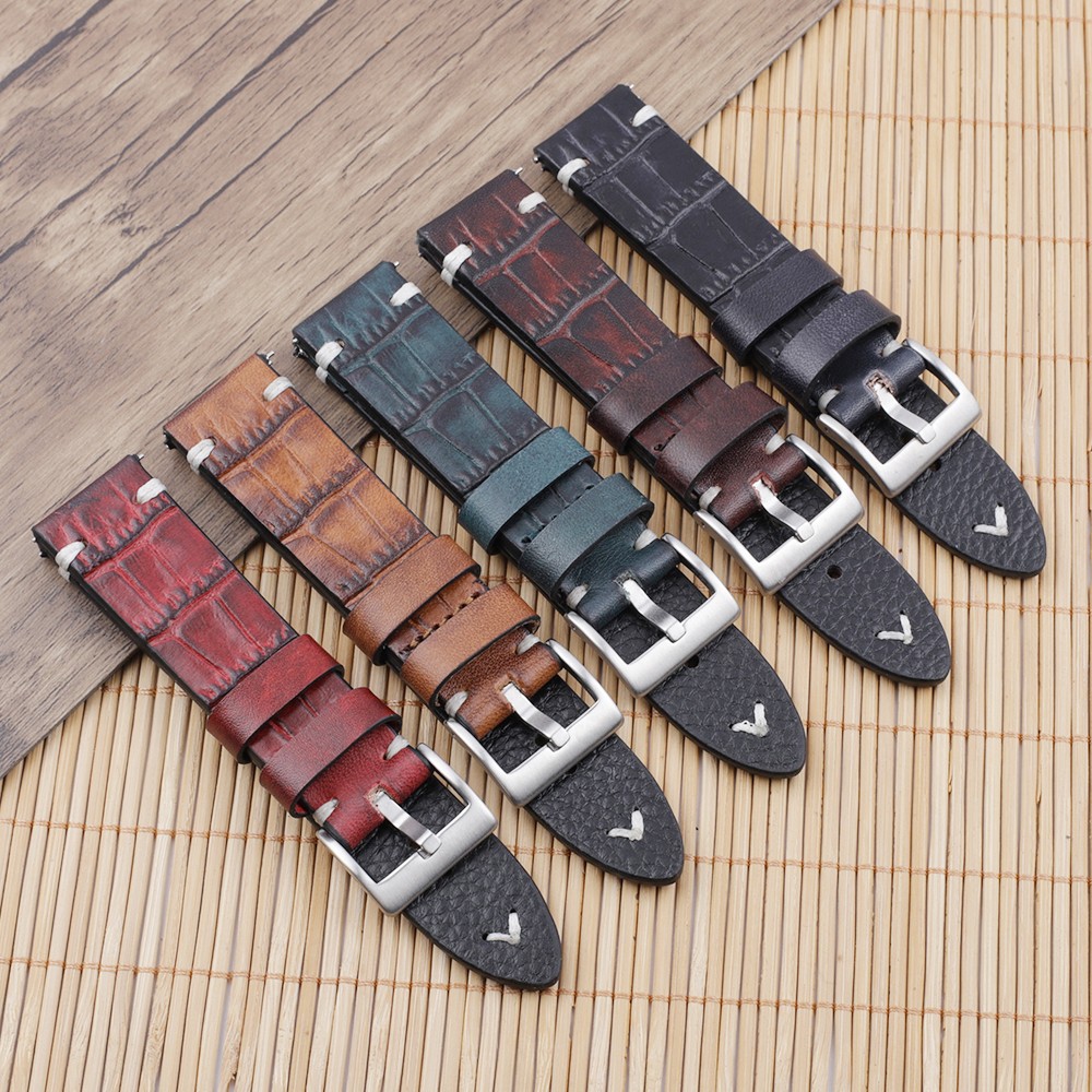 Genuine Leather Watchband 18mm 20mm 22mm 24mm Vintage Personality Crocodile Texture Watch Strap Bracelet for Men Women