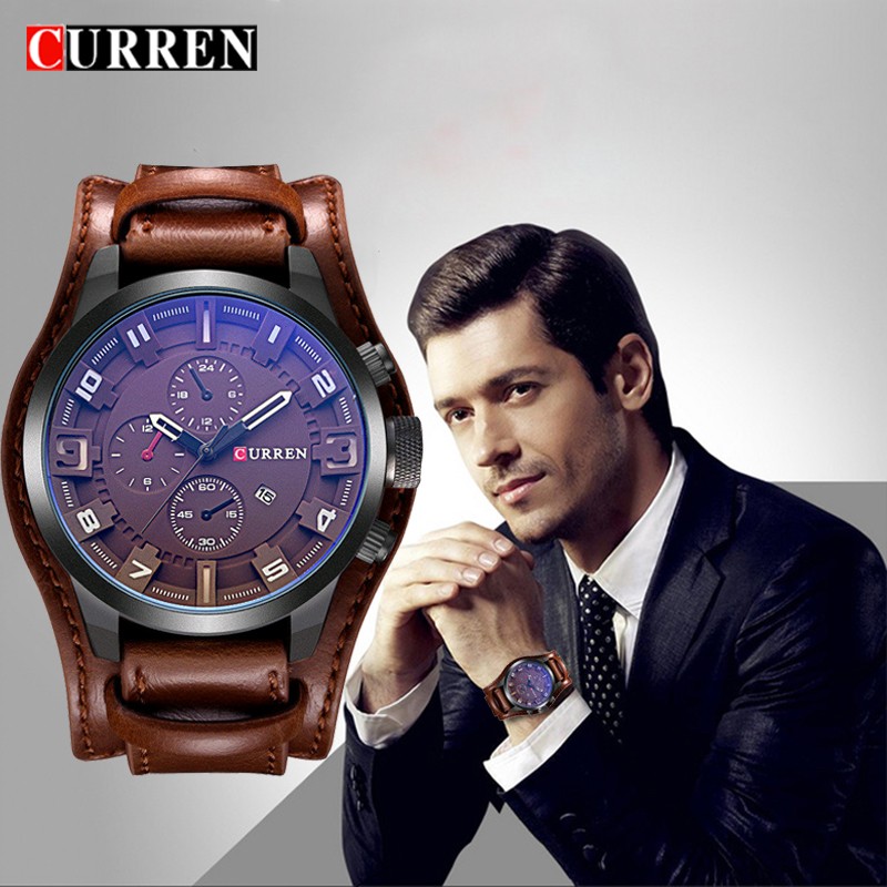 CURREN Top Brand Luxury Men's Watches Men's Watches Date Sports Military Watch Leather Strap Quartz Business Men Watch Gift 8225