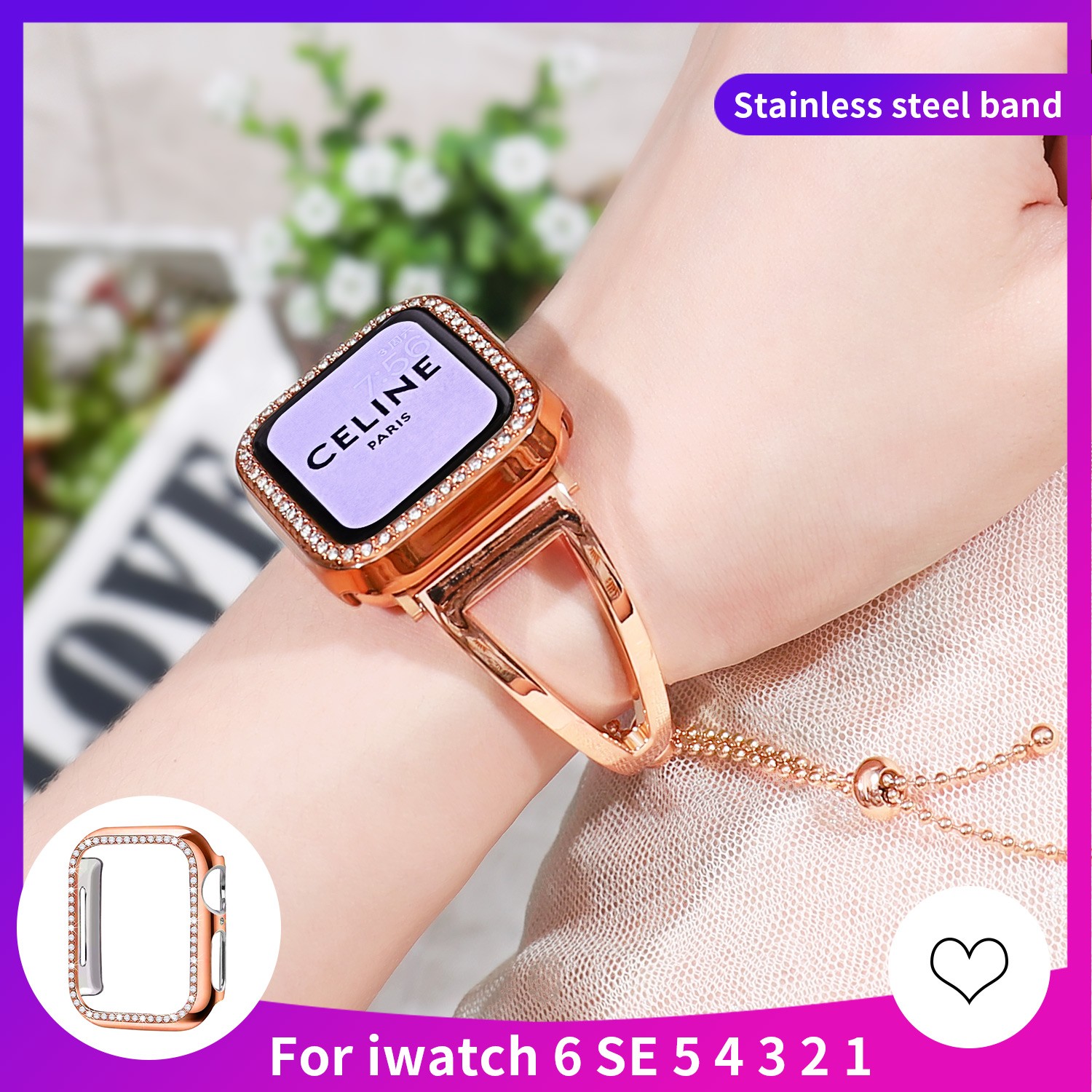 Ladies Bracelet Strap for Apple Watch Bnad + Diamond Chain Chain Se 65432 Band 42mm 44mm Stainless Steel for iWatch 38mm 40mm