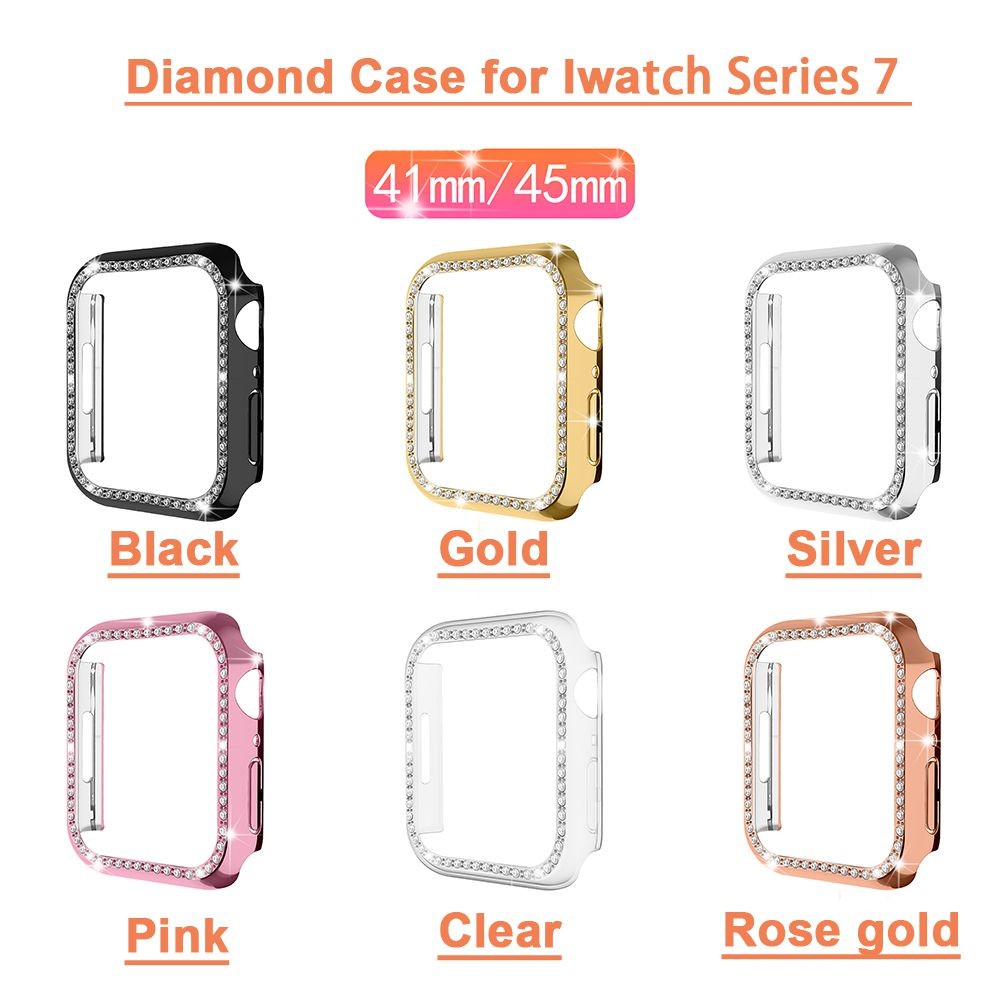 Bling Cover Case For Apple Watch Series 7 45mm 41mm Cover Sparkling Crystal Diamond Plated Bezel Case For Women/Girls Rose Gold