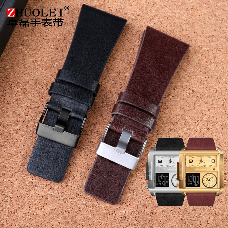 For Diesel Watches Men's Wristwatches Large Size Watch Bands P-Olice 26mm 28mm 30mm 32mm Black Brown Genuine Calf Hide Leather Strap