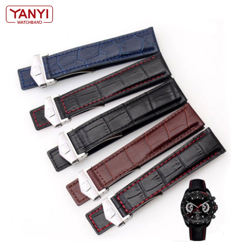 Genuine Leather Bracelet 19mm 20mm 22m For Tag Heuer Watches Men Wrist Band Accessories Fold Buckle Leather Watch Strap