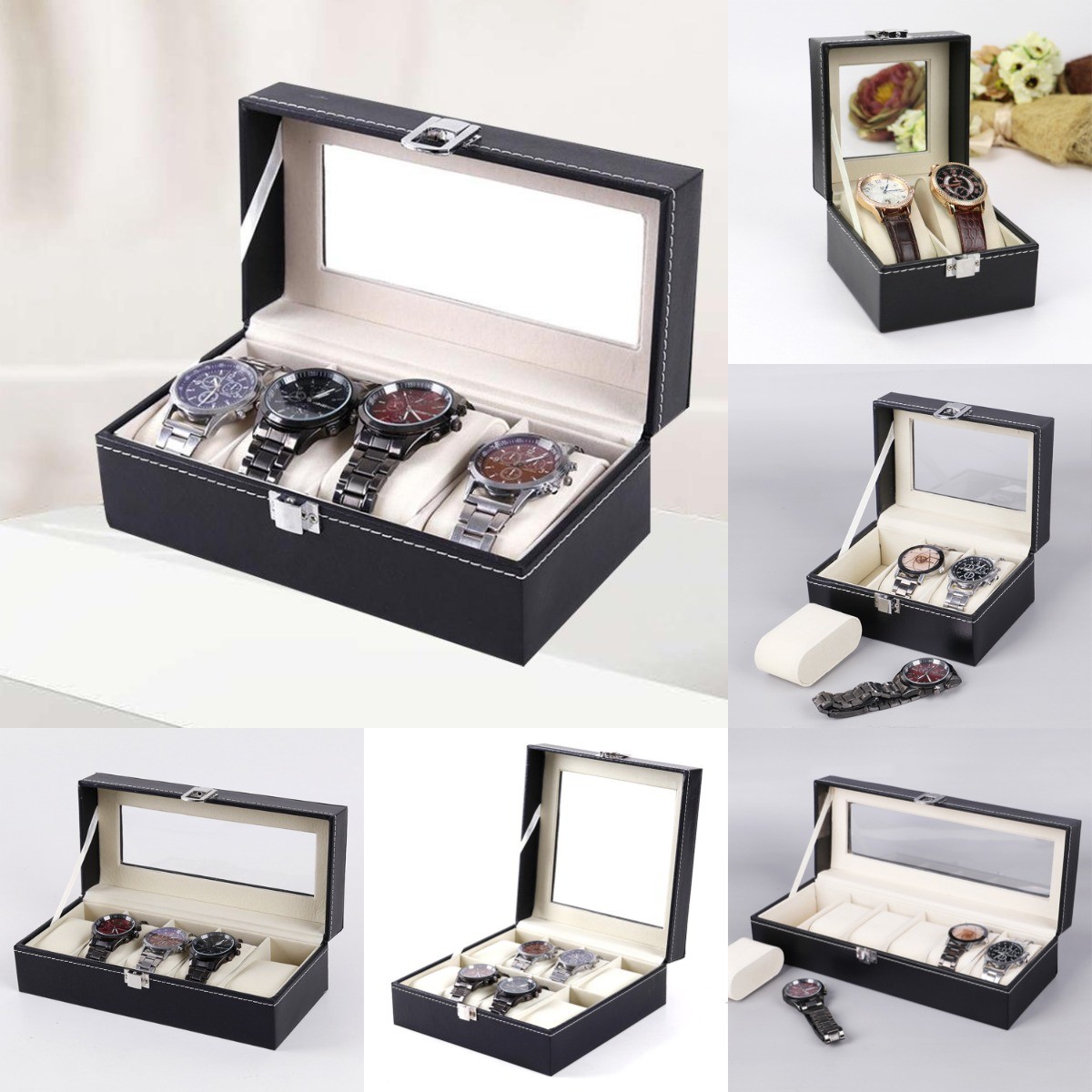 Watch Box 2/3/4/5/6/8/10 Grids PU Leather Watch Jewelry Box Storage Box Watch Packaging Organizer Jewelry Display Box