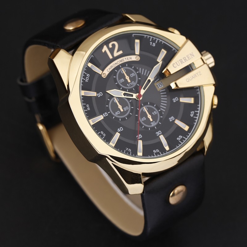 Curren 8176 Men's Watches Luxury Brand Gold Male Watch Fashion Leather Strap Outdoor Casual Sports Wristwatch With Big Dial