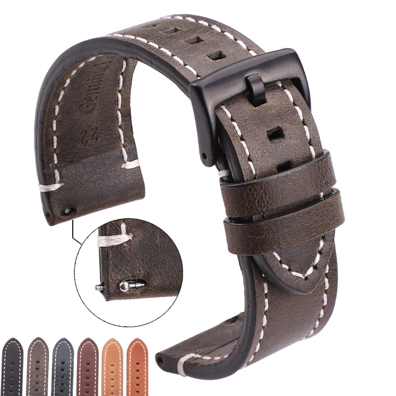 Vintage Genuine Leather Watchbands 7 Colors Strap 18mm 20mm 22mm 24mm Women Men Cowhide Watch Band Accessories Strap