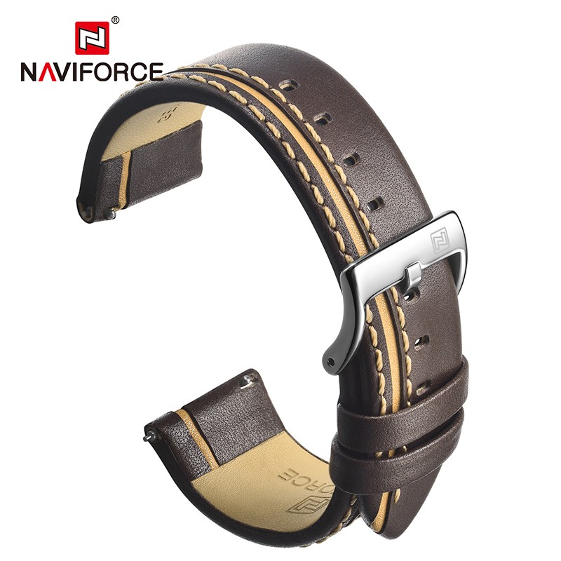 NAVIFORCE Genuine Leather Luxury Watches High Quality Men's 24mm Watch Wrist Strap Brown Black Red Blue Strap Casual Bracelet