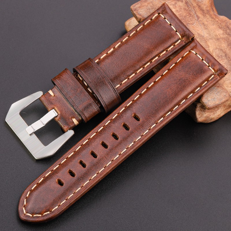 Genuine Leather Watch Band for Men, Dark Brown, 20mm, 22mm, 24mm Cowhide Watch Accessories