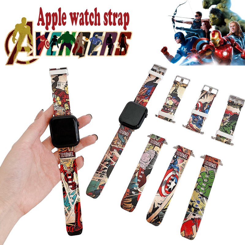 Marvel suitable for apple watch straps 38mm 40mm 42mm 44mm spiderman iron man silicone wristband 1/2/3/4/5/6/se apple watch band