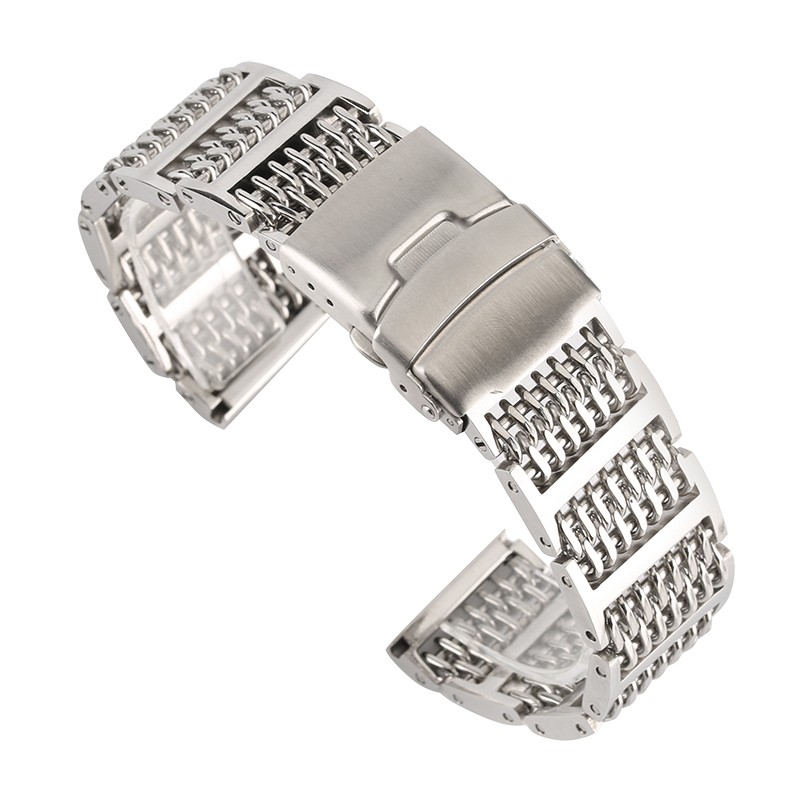 Luxury Silver/Black 20/22/24mm Mesh Stainless Steel Watch Band Adjustable Fold Clasp Men Watches Strap Replacement Bracelet