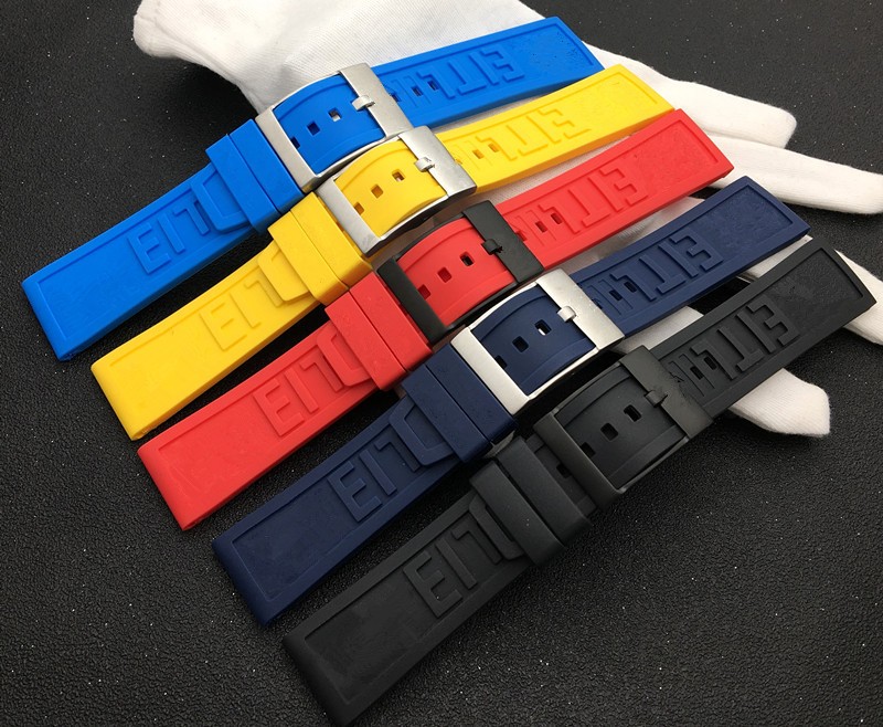 22mm 24mm natural rubber bracelet, black, blue, red, yellow, for Breitling, Navitimer, Avenger, logo, for tools