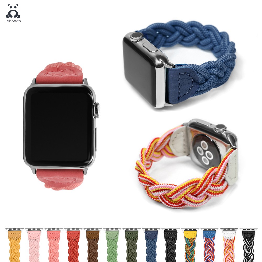 Lebanda حزام منسوج ملون مناسب لسلسلة ساعات أبل 7 6 SE 5 4 3 2 حزام نايلون منسوج مناسب لتصميم iWatch الكلاسيكي