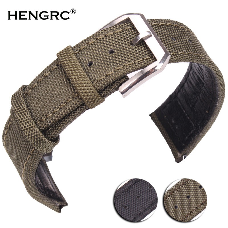 Genuine Nylon Leather Watch Straps for Men and Women, High Quality, Silver Pin Buckle, 20mm, 21mm, 22mm