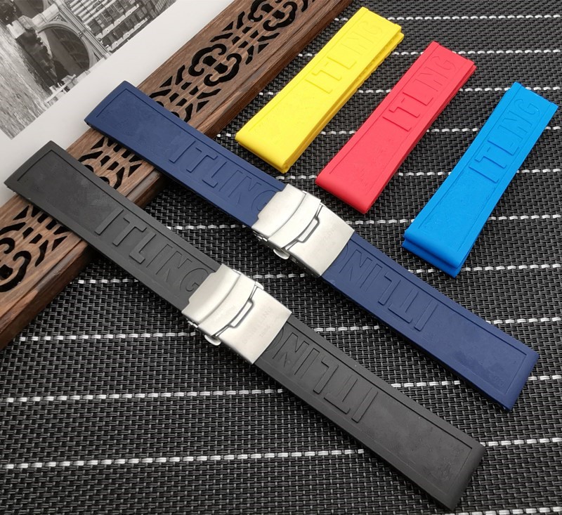 silicone rubber watch band 22mm 24mm black yellow red blue watchband bracelet for navitimer/avenger/breitling toss strap