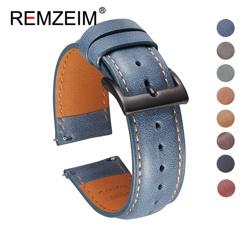 Calf leather watch strap 20mm 22mm quick release watchband for women men watch accessories solid buckle blue red green