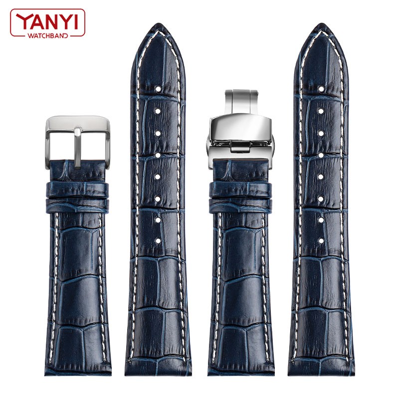 Top Layer Cowhide Genuine Leather Bracelet 19 21mm 22mm Dark Blue Watch Strap for Longines L29094920 Watches Wrist Band