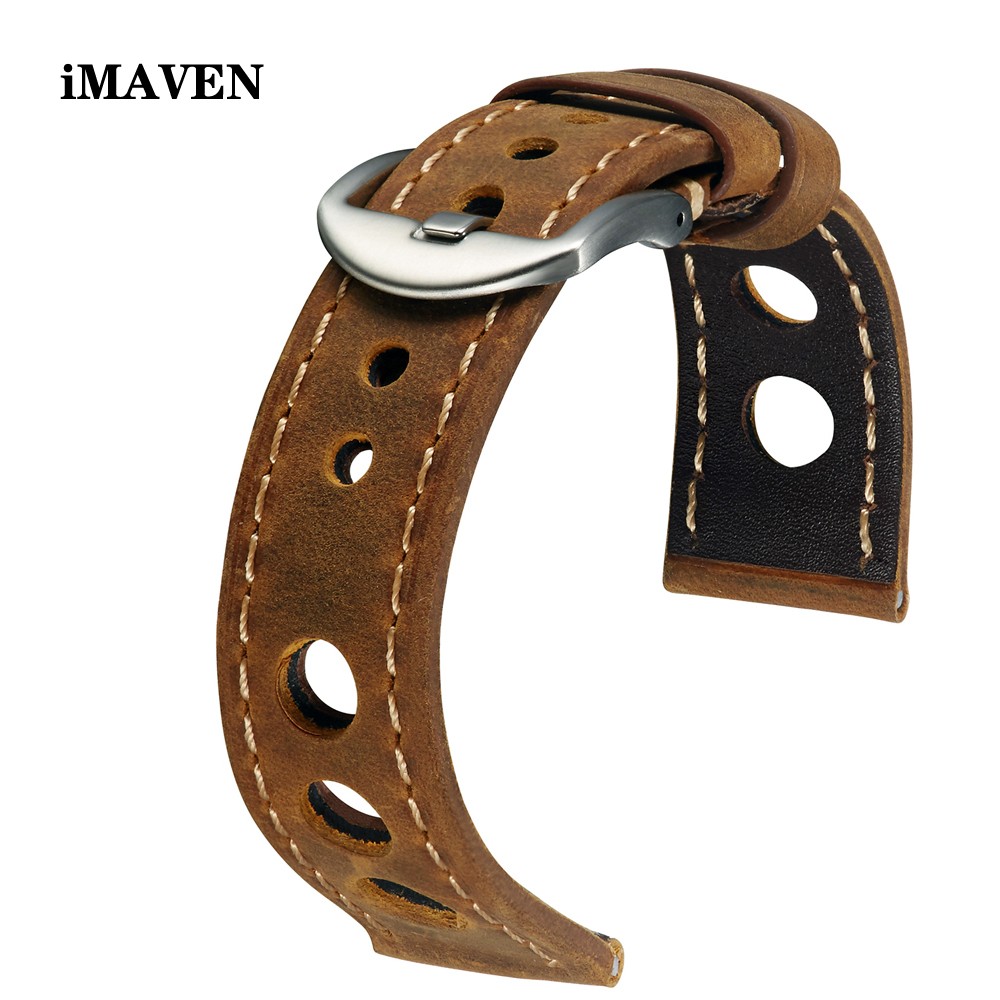 Soft Leather Watch Strap with Buckle, Antique Brown, Breathable, Cowhide, Three Holes, 20mm 22mm