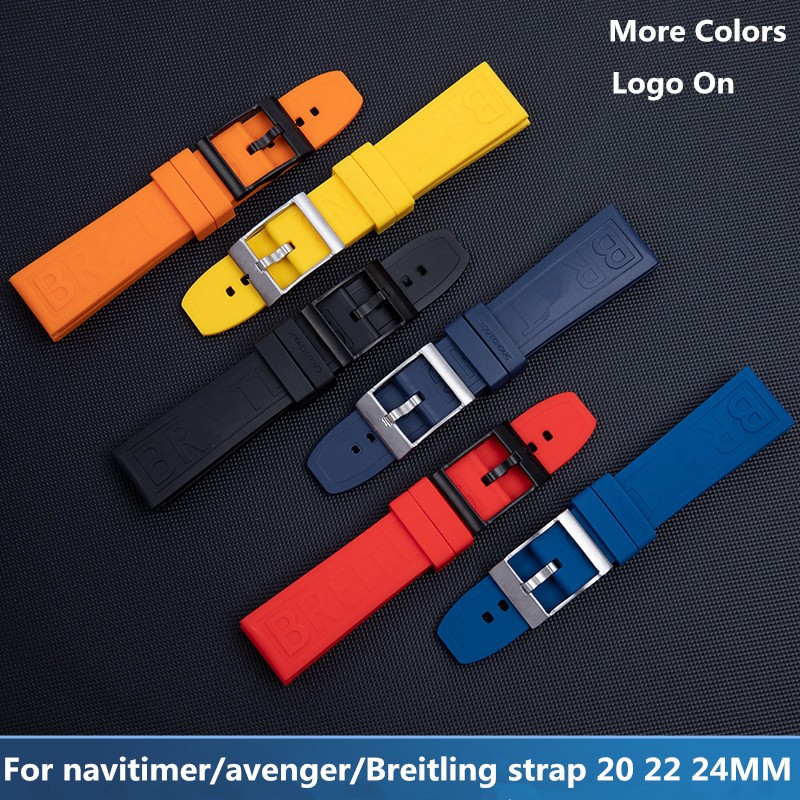 Soft nature rubber silicone watches band 20mm 22mm 24mm colorful watchband for Superocean navitimer/Avenger/Breitling strap