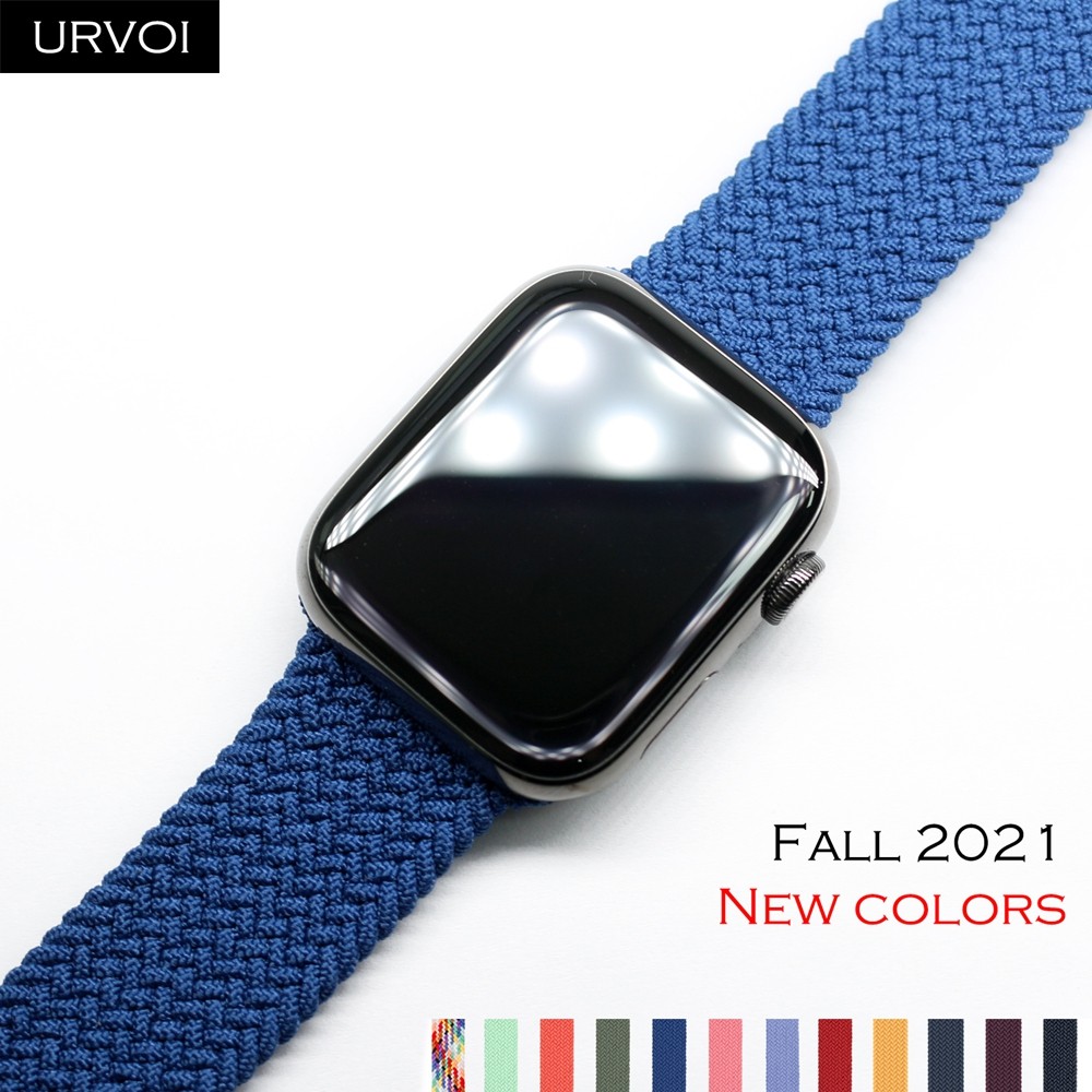 URVOI مضفر سولو حلقة ل أبل ساعة الرياضة الفرقة سلسلة 7 6 SE 5 4 3 21 لمط حزام ل iWatch المنسوجة المواضيع gen.5