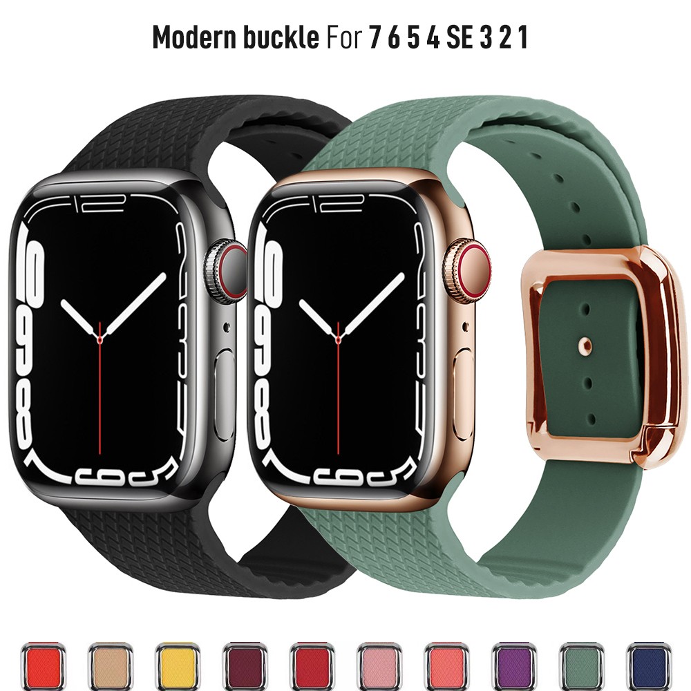 Modern Buckle Strap for Apple Watch Band 45mm 44mm 41mm/40m 42mm38mm Korea Silicone Bracelet iwatch Series 5 4 3 6 SE 7 Strap