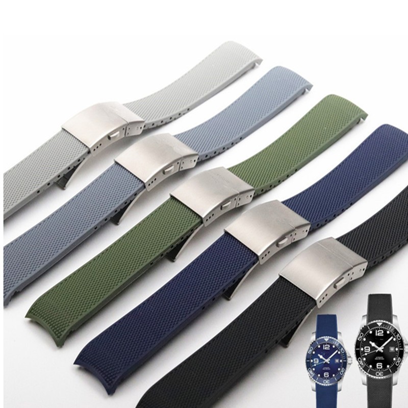 21mm Rubber Watch Strap Silicone Watchband Waterproof For Longines Strap For Conquest HydroConquest L3 Black Accessories