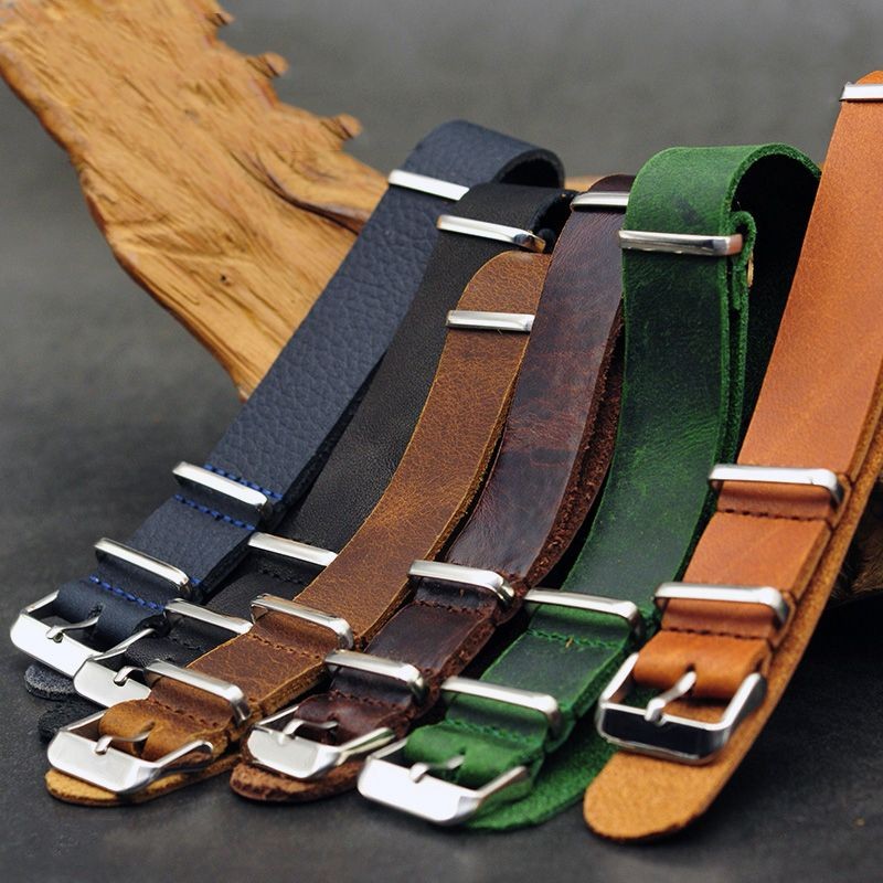 NATO Strap 18mm 20mm 22mm 24mm High Quality Leather Gunuine NATO Zulu Strap Army Watchband Wristwatch Strap With Three Buckle