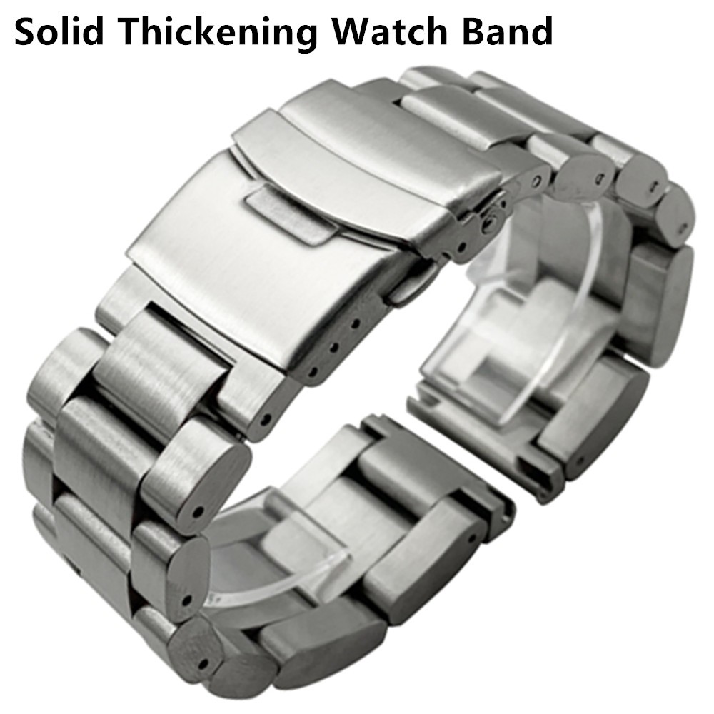 Solid Thickness 5.5mm 316L Stainless Steel Watchbands Silver 22mm 24mm 26mm Metal Watch Band Strap Wrist Watches Bracelet