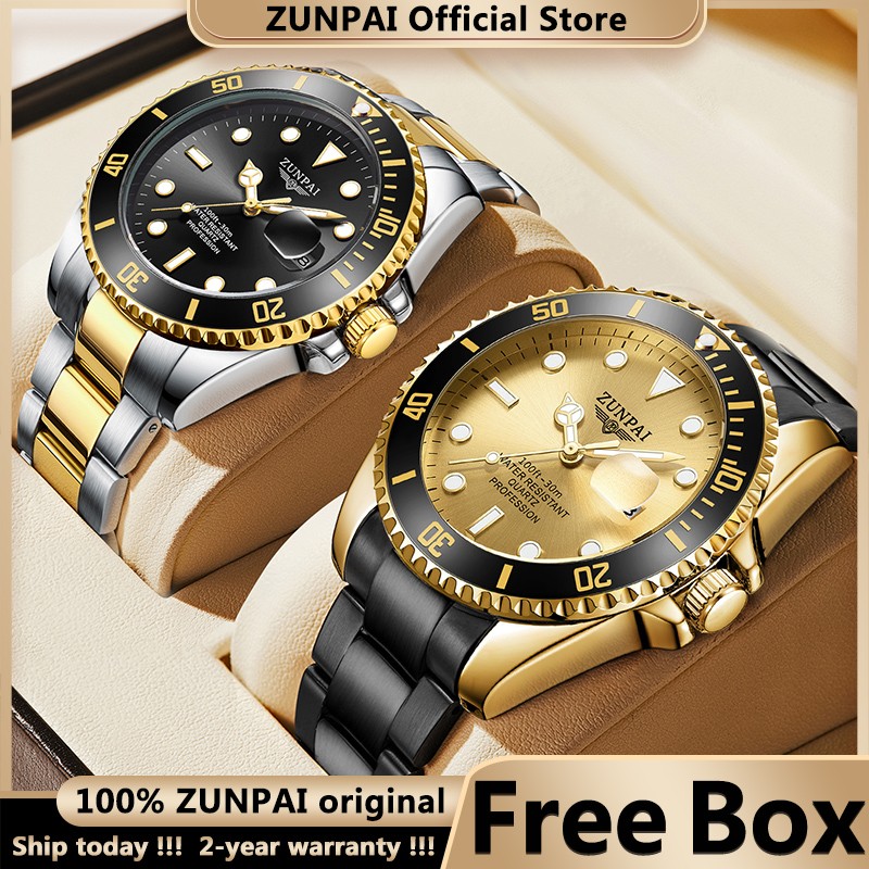 100% Original ZUNPAI Watch Men Sport Water Resistant Diving Wristwatches Stainless Steel Gold 2022New Luxury Fashion TOPBrand