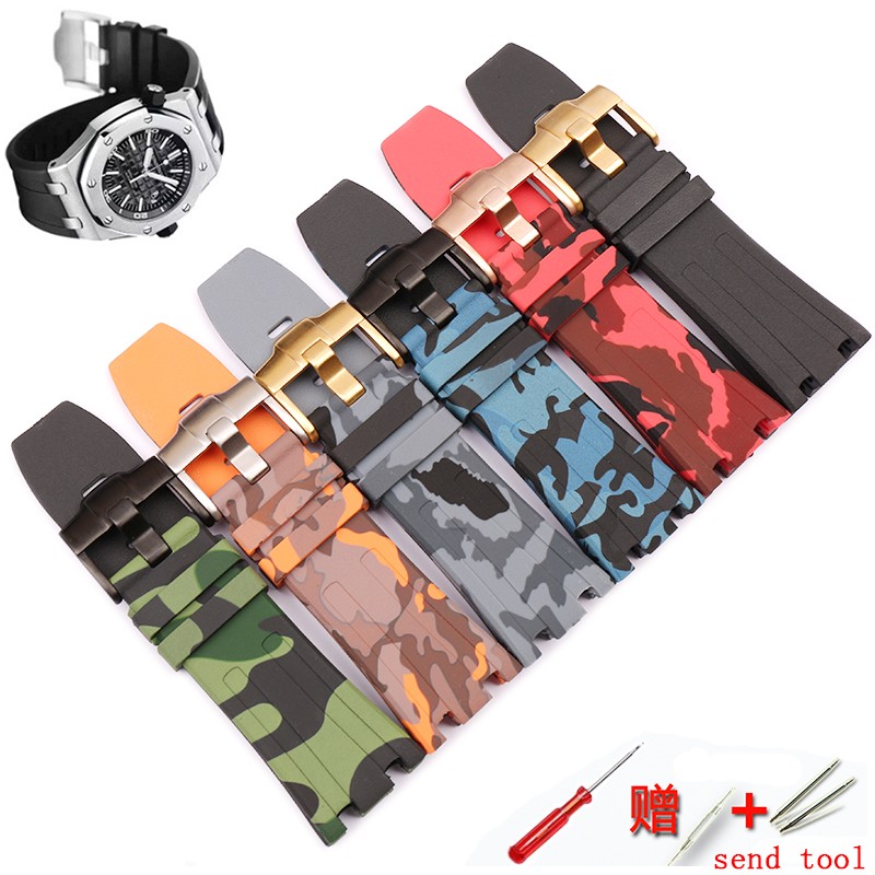 Watch accessories 28mm suitable for AP strap high-end camouflage silicone strap pin buckle men waterproof sports rubber strap