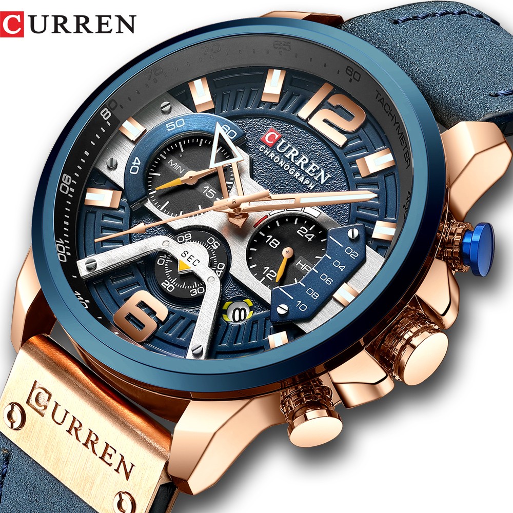 CURREN Men's Fashion Sport Watches Luxury Brand Military Style Leather Wrist Watch Chronograph Fashion