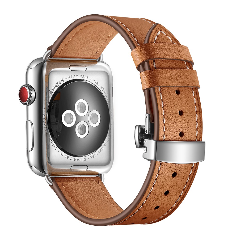 For Apple Watch Band Genuine Leather Strap Apple Watch 7 6 5 4 3 2 1 SE 45mm 41mm Butterfly Clasp Strap for iWatch 44/40mm 42 38