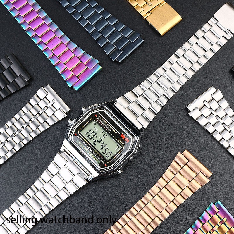 Vintage Small Square Metal Watchband For Casio a159w-n1 a158wa A168 Strap Stainless Steel Bracelet 18mm Wristband Accessories