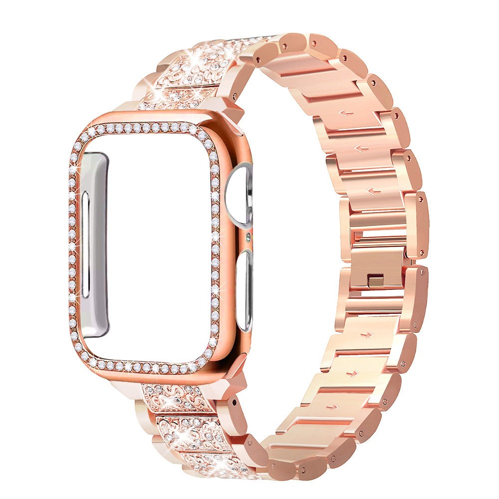 Case + Bling Strap for Apple Watch Band 40mm 44mm 41mm 45mm 38mm 42mm 40mm Diamond Metal Bracelet iWatch Series 3 4 5 6 se 7 band